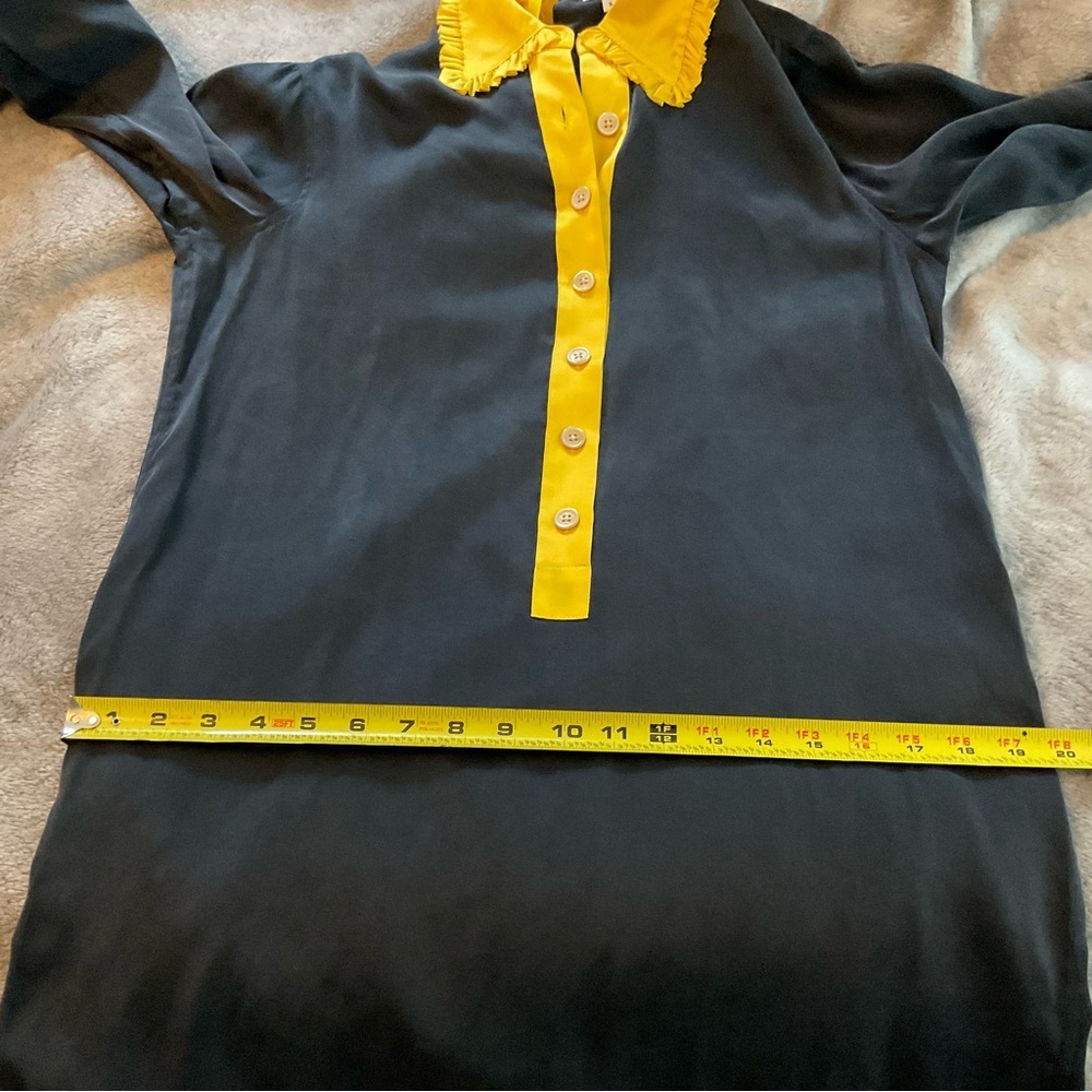 NWT Bill Blass 100% Silk Navy Shift Dress w/ Yellow Ruffle Collar – Size S - Picture 12 of 16